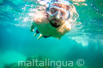 Un estudiante haciendo snorkel