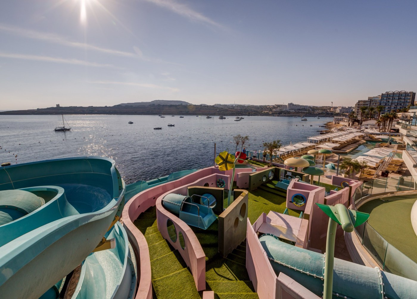 AX ODYCY Hotel rooftop water park overlooking St Paul's Bay — the Residencia Superior for 16–17s